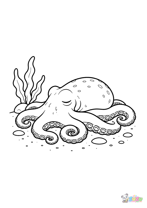 A small octopus is sleeping on the ocean floor with curled tentacles.